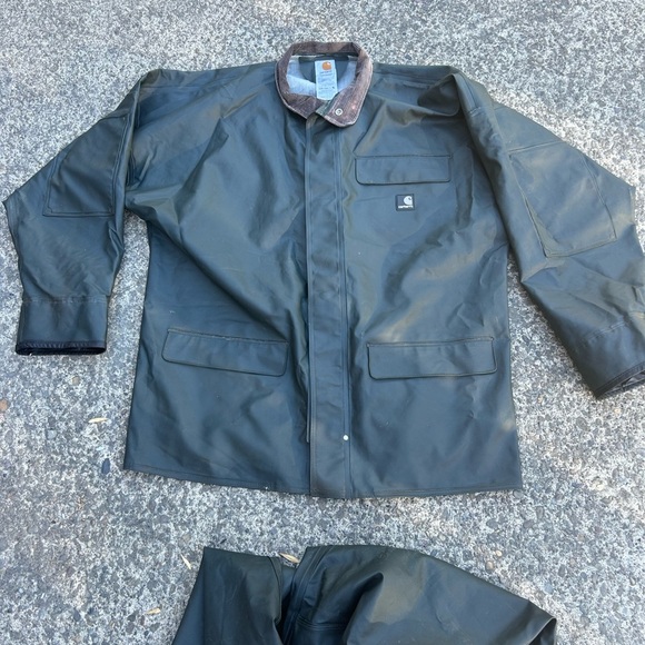 Carhartt Men’s PVC Waterproof Rain Coat Green Set Large Tall - Picture 1 of 5